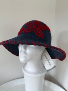 NWT dennis basso Navy Wool Embroidered Hat